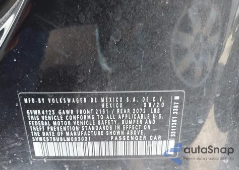 2020 Volkswagen Jetta 1.4T Sel из США, поврежденный, VIN 3VWE57BU8LM083031